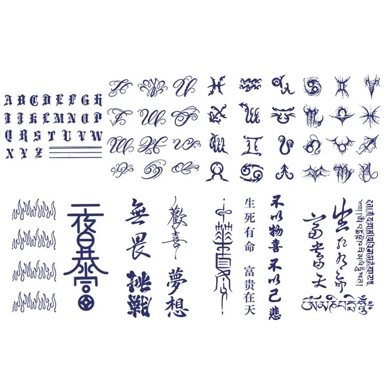 8 Sheets Large Letter Zodiac Sign Chinese Character Semi-Permanent Tattoo Stickers