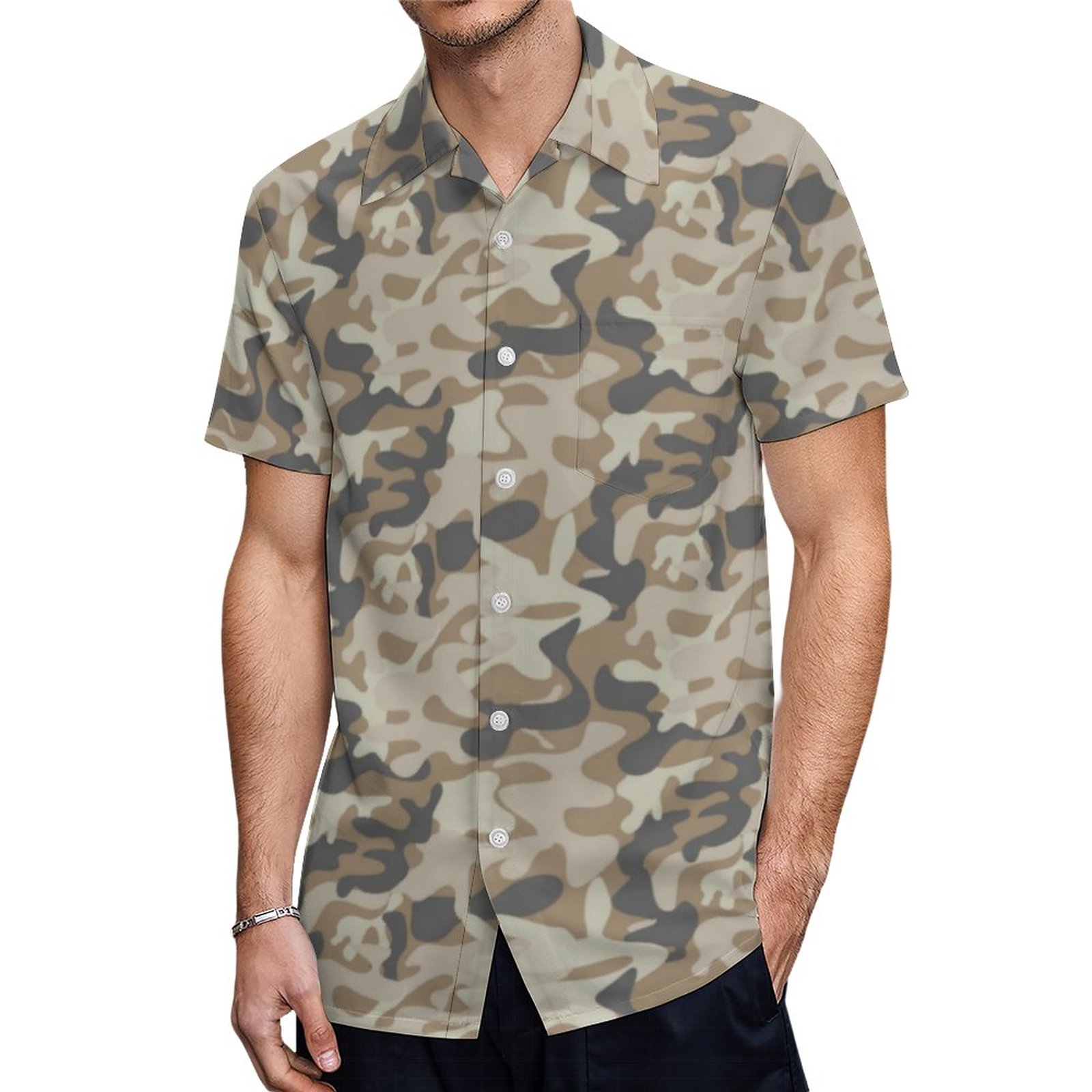 Dark Grey Ivory Khaki Camouflage Hawaiian Shirt Mens Button Down Plus Size Tropical Hawaii Beach Shirts