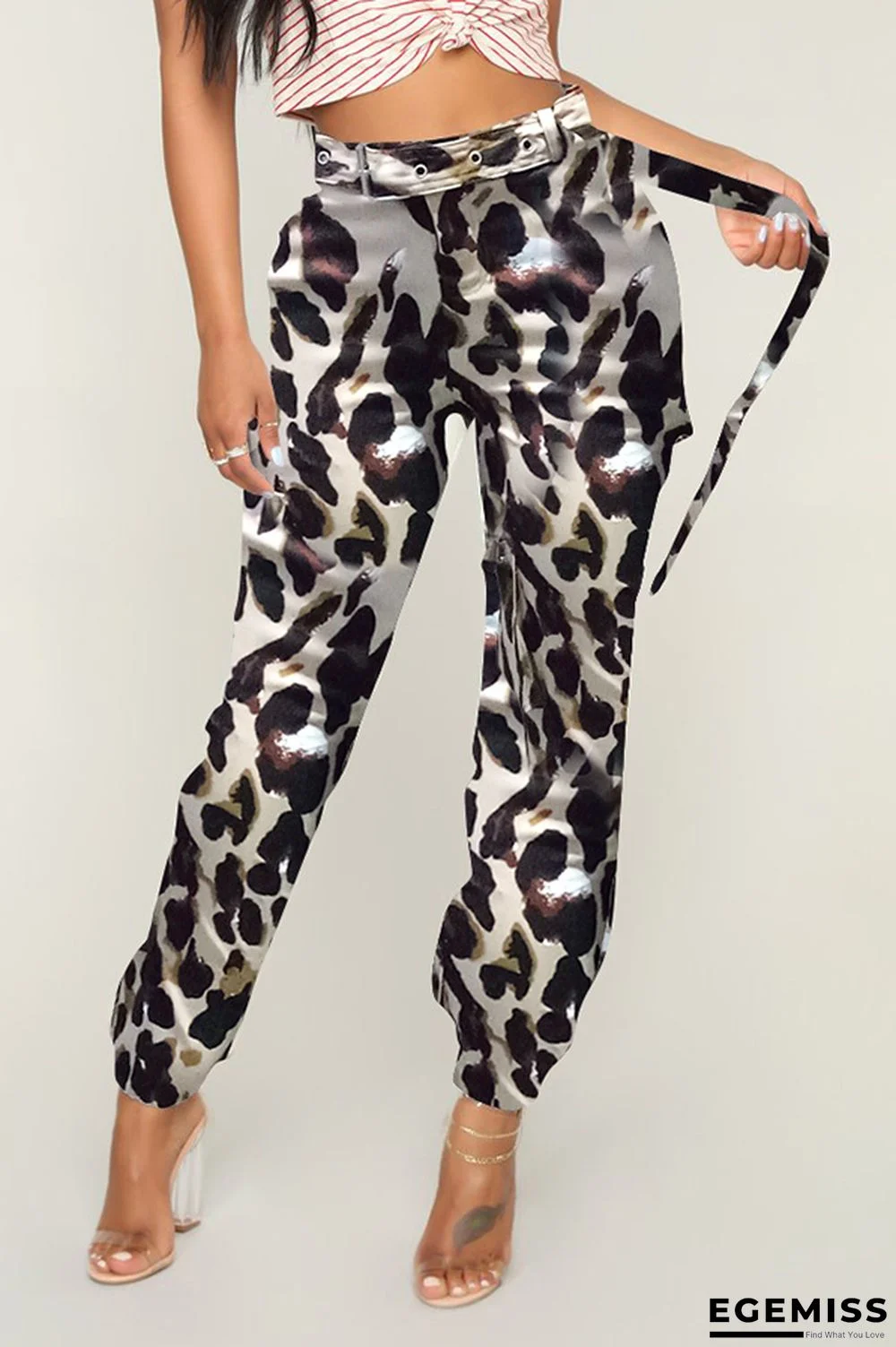 Leopard print Zipper Fly Button Fly Mid Metal Zippered pencil Pants Pants | EGEMISS