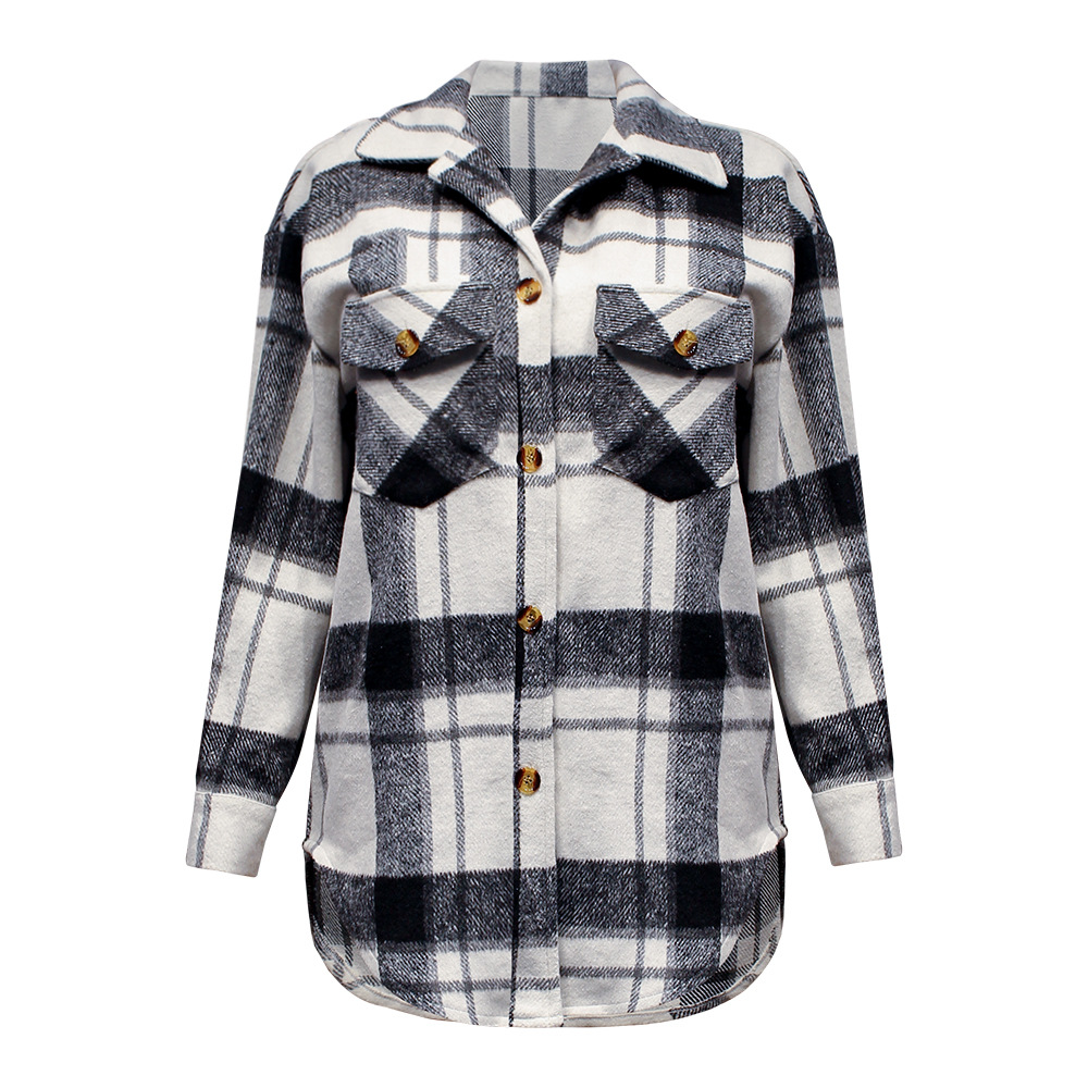 Spring Casual Cardigan Coat: Women's Long Sleeve Plaid Shirt - Ootddress