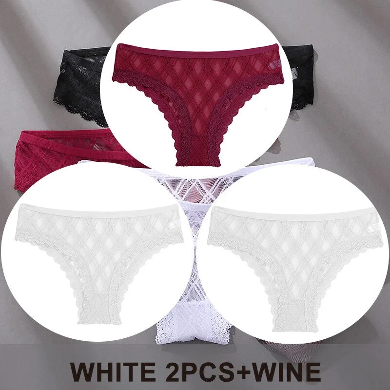 FINETOO 3PCS/Set Women's Panties Sexy Lace Lingerie Temptation Underwear Briefs Pespective Woman Thongs Mesh Underpants Female