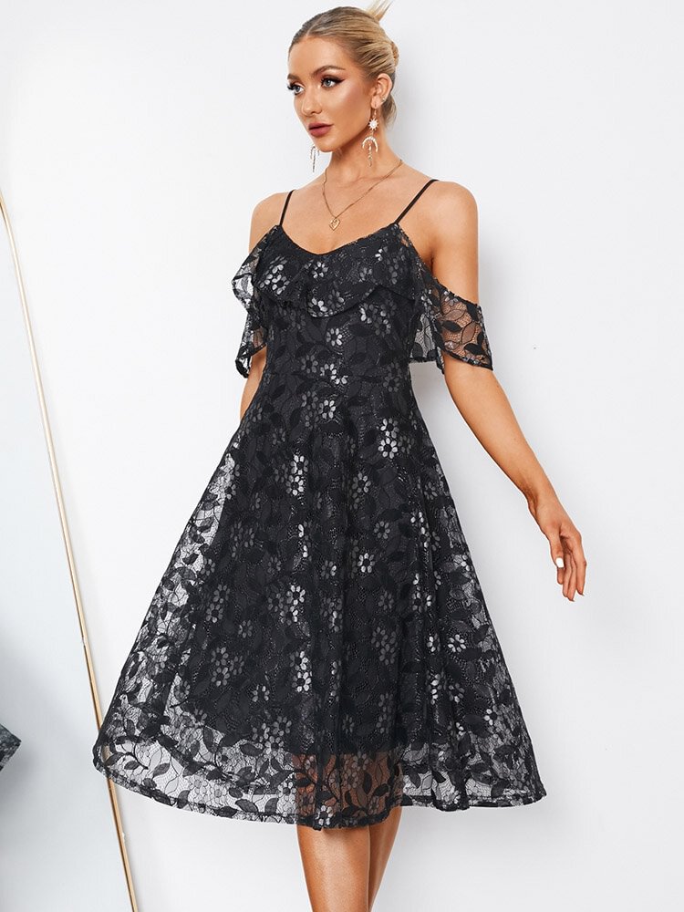 Floral Backless Adjustable Strap A-line Lace Dress Women - Life is Beautiful for You - SheChoic