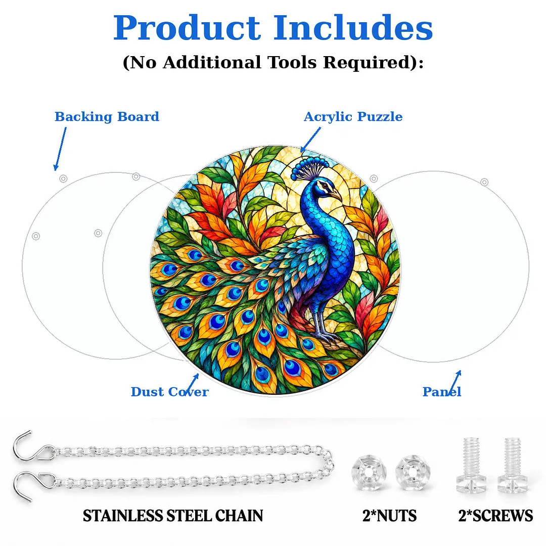 Tropical Peacock Stained Glass Suncatcher Puzzle
