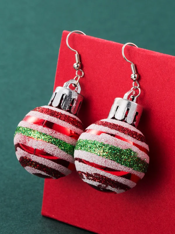 Christmas Ball And Striped Earrings