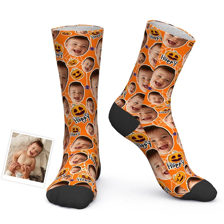Custom Photo Socks Halloween Pumpkin Funny Face Socks