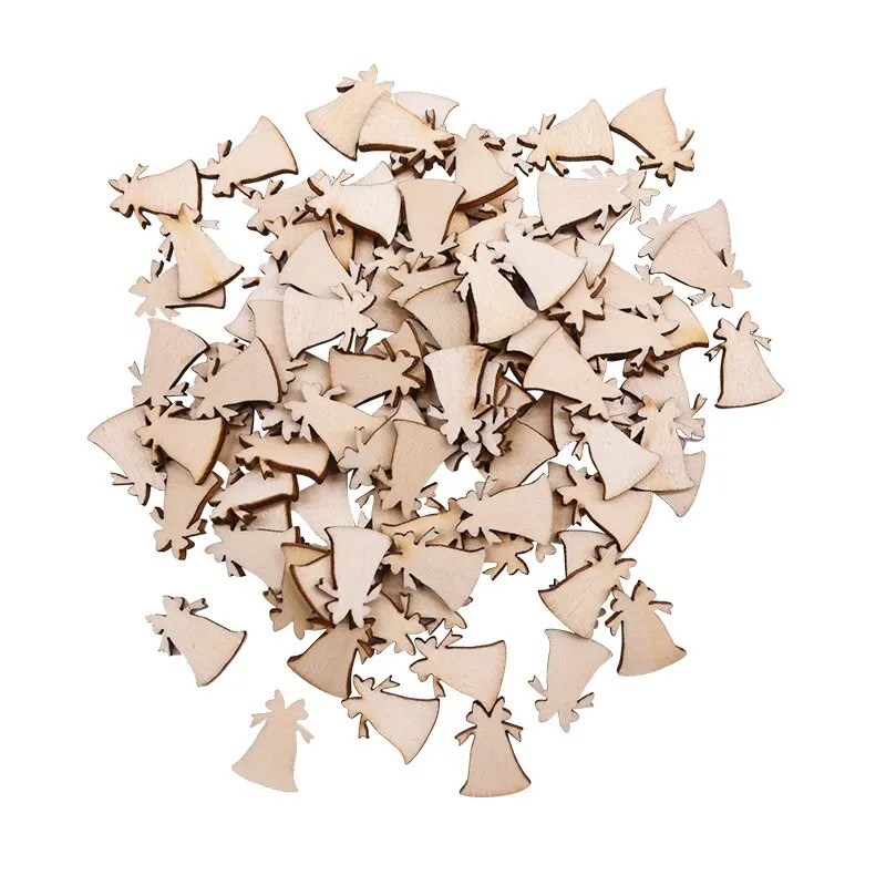 100Pcs Christmas Wooden Pendants Ornaments DIY Wood Crafts Xmas Tree Ornaments Snowflake Christmas Party Decorations for home
