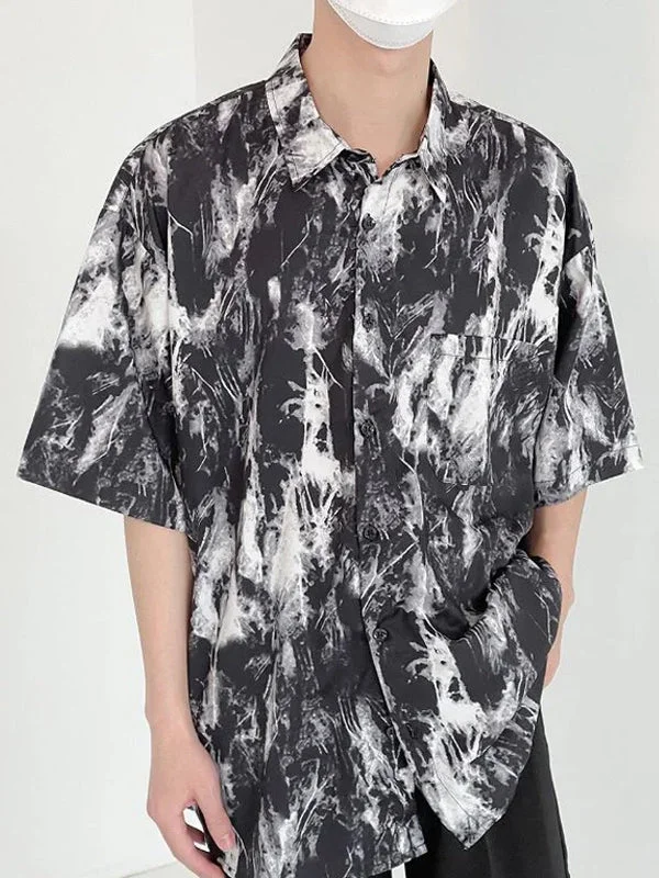 Aonga - Mens Tie Dyed Marble Print Loose Shirt