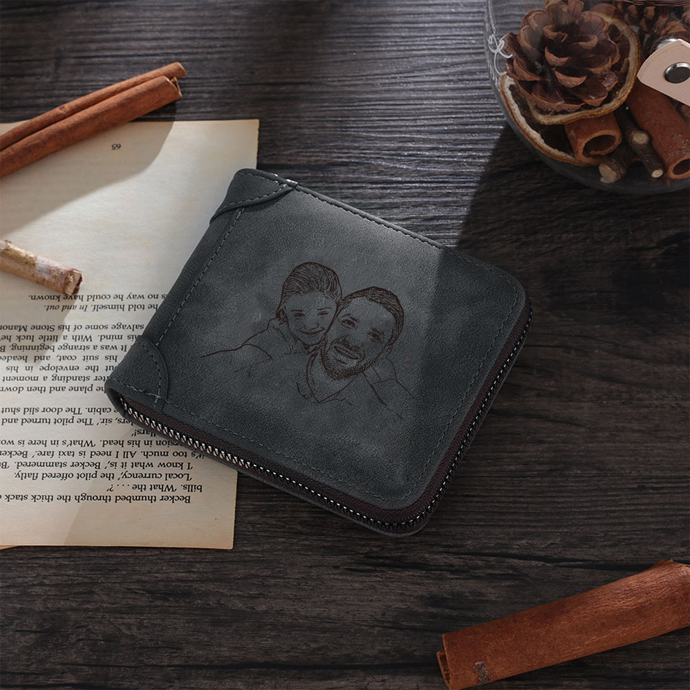 Portafoglio da uomo con chiusura lampo 1 lettera e 1 foto di linea personalizzabili regalo per uomo