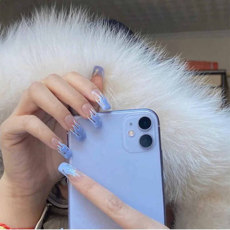 24pcs/set Press on Nail Tips Acrylic 10 Sizes Flower Design Fake Nails Art Full Cover French False Nail Art Tips Artifical Nails-Nail Inspo