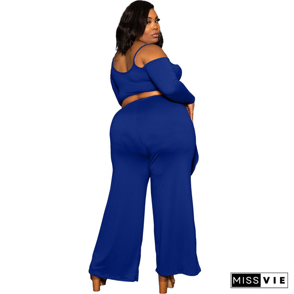 Plus Size Irregular Solid Casual Wide-leg Pants Suits
