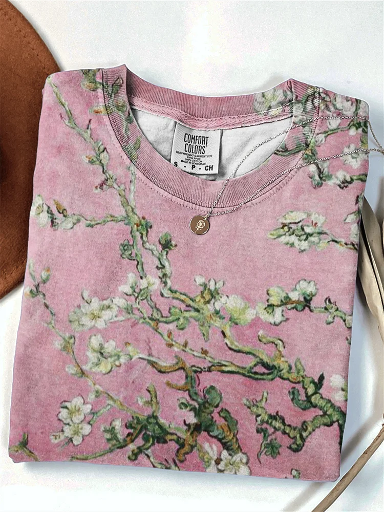 Pink Almond Blossom Vintage Comfy T Shirt