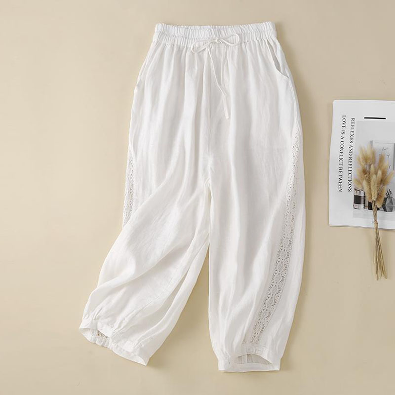 Cotton Linen Lace Casual Pants