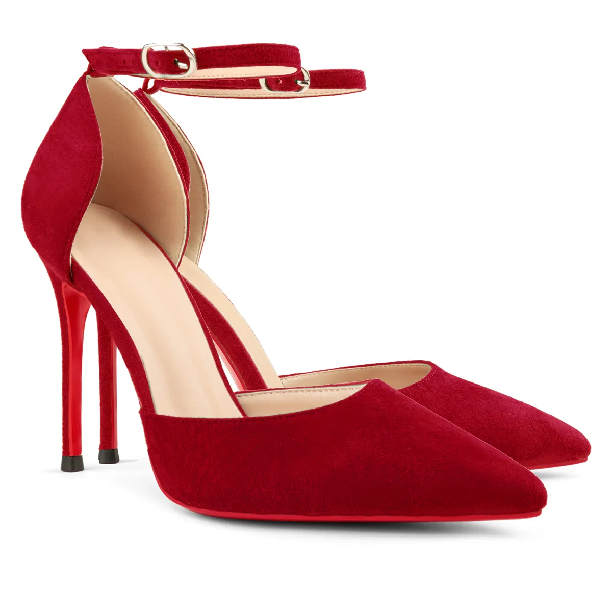 100mm Women&rsquo;s High Heels Ankle Strap Pointed Toe Suede Pumps Wedding Party  Sandals-vocosishoes