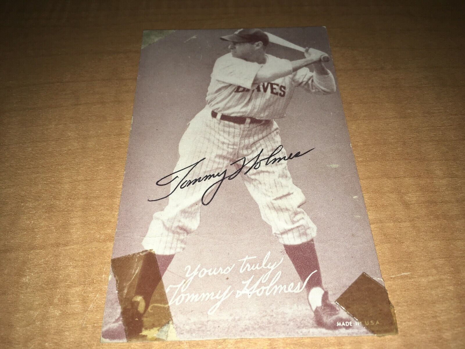 Tommy Holmes Boston Braves Signed Vintage Off Grade Exhibit Card W/Our COA RH2