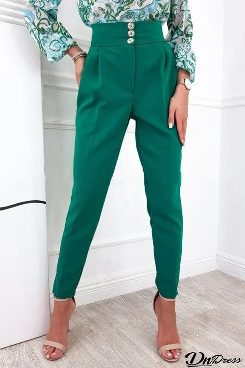 Button High Waist Trouser Pants