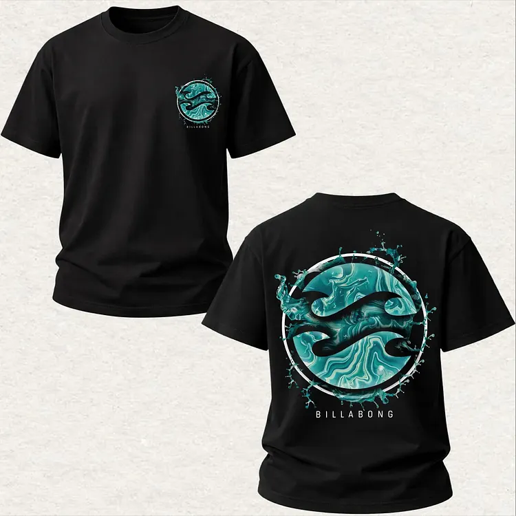 Teal Marble Water Splash Circle Wave Graphic Printed Men's T-shirt