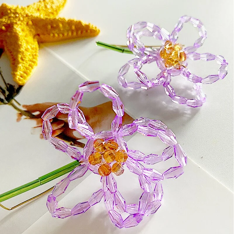 Dvacaman Orange Light Purple Flower Earrings High Quality Handmade Acrylic Beaded Flower-Shaped Dangle Earring For Women Jewelry