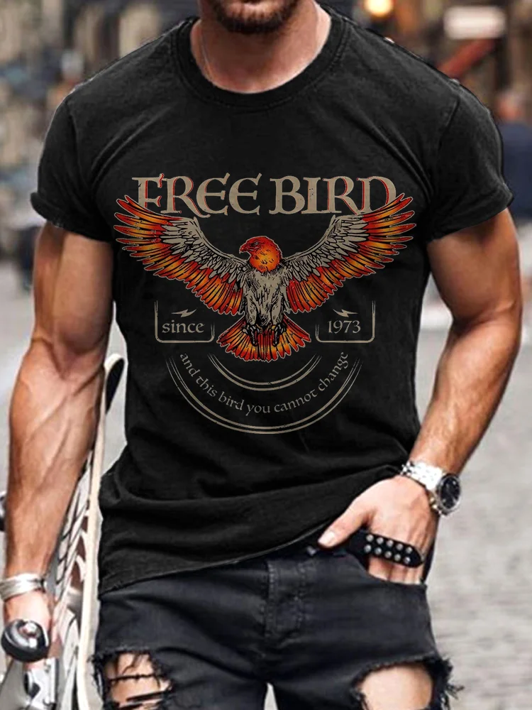 Men's Free Bird Print Casual Vintage T-Shirt