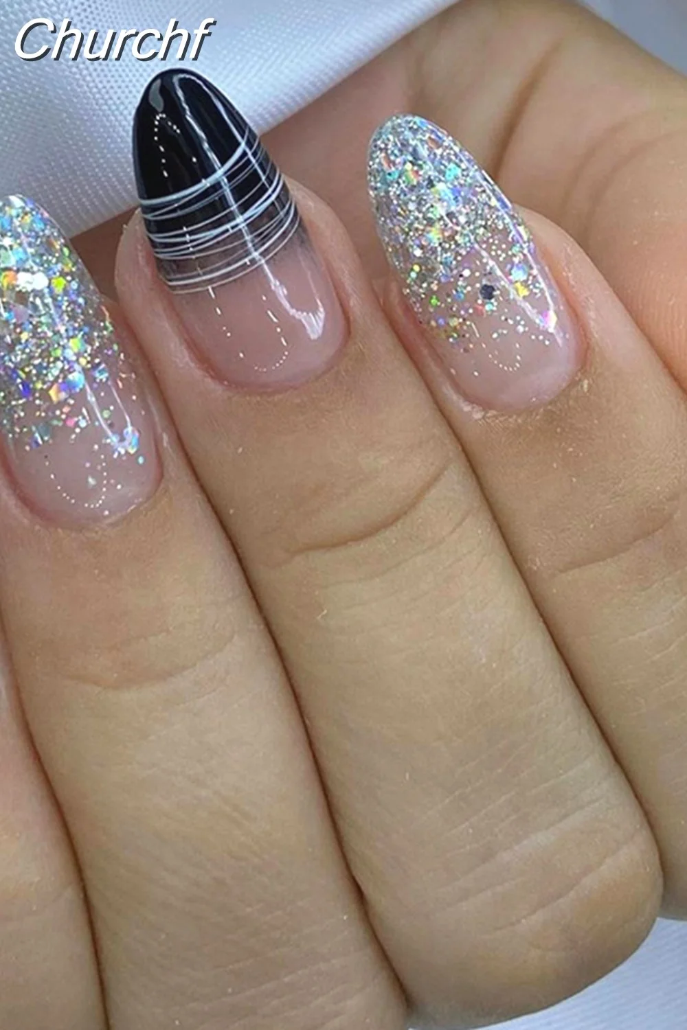 Churchf Simple False Nails Set White French Almond Fake Nails With Designs Press On Nails Manicure Full Cover Nail Tips-Nail Inspo