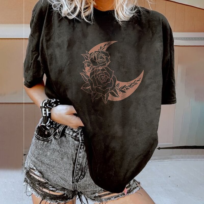   Flower and moon print T-shirt - Neojana