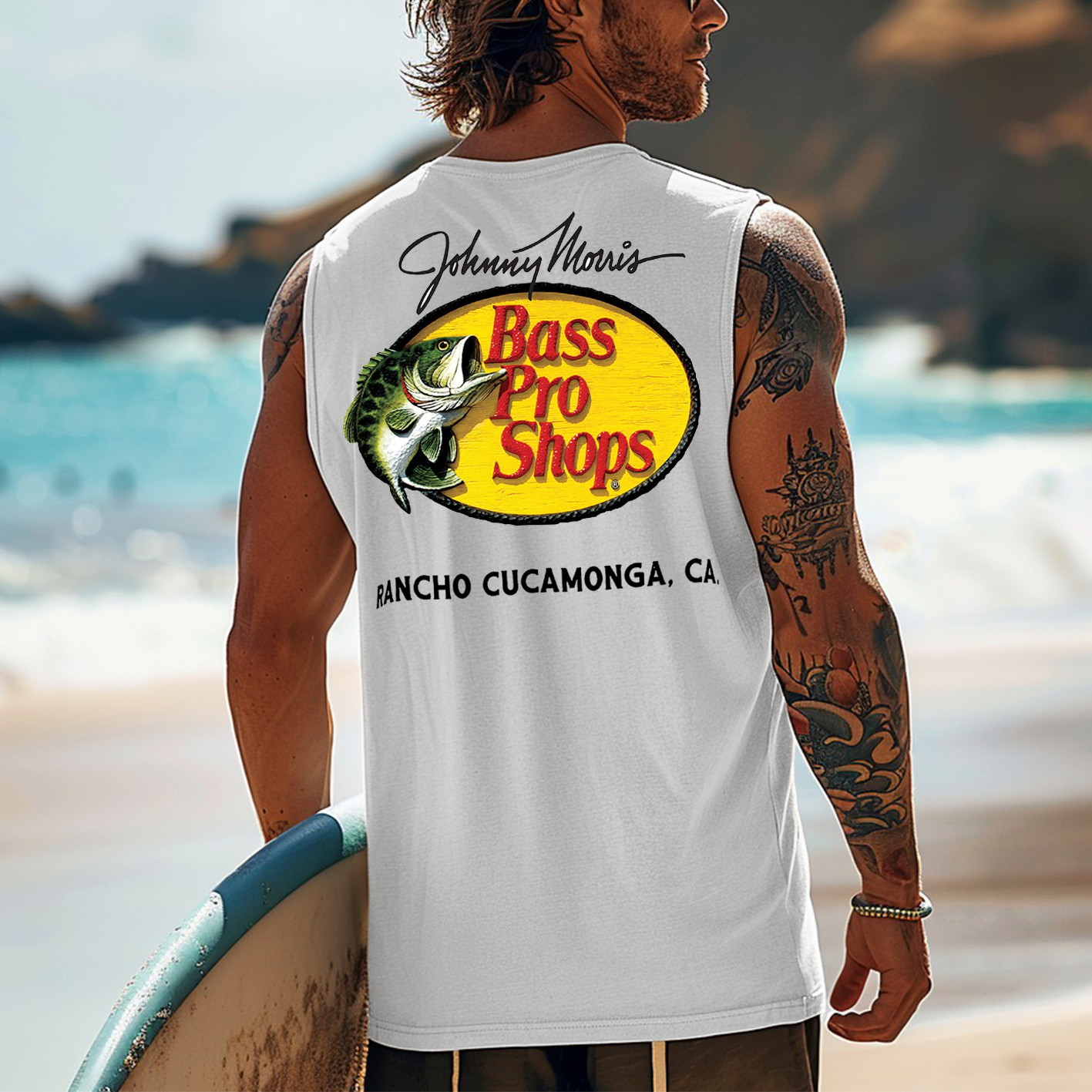 Men's Vintage Surfing Oversized Fish Print Tank Top / TECHWEAR CLUB / Techwear