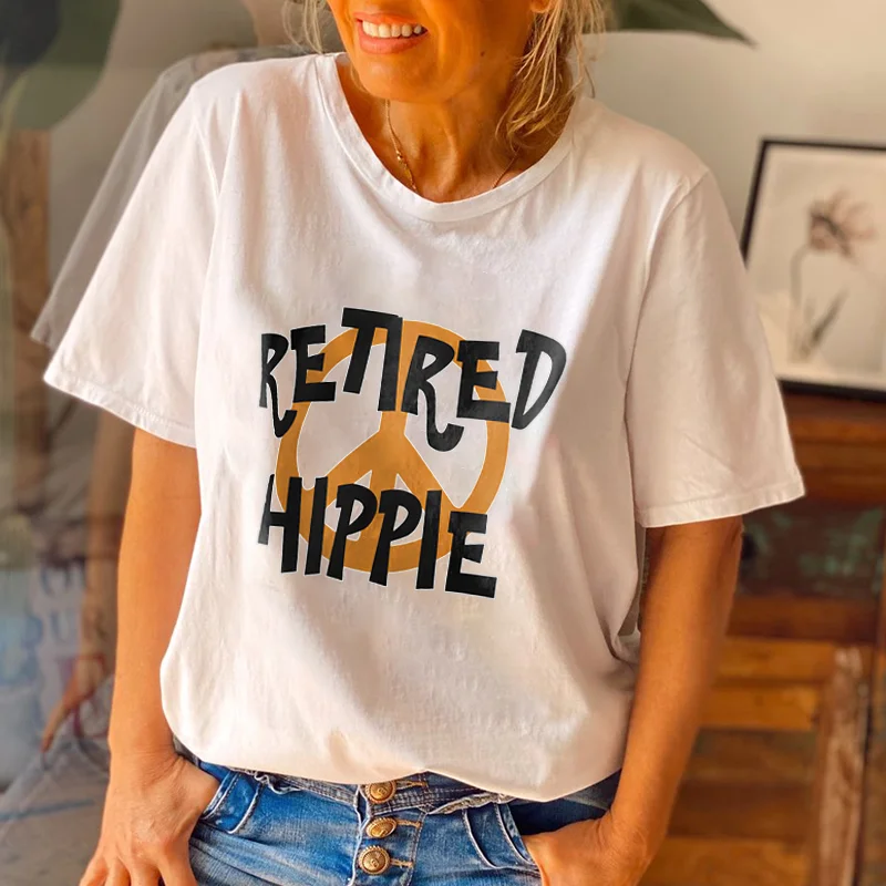 Retired Hippie Peace And Love Crew Neck Tees