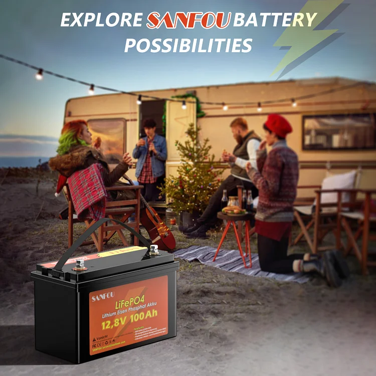 SANFOU - Batería LiFePo4 de 12.8 V 100 Ah, batería de litio en BMS de 100  A, batería de más de 5000 ciclos Deey, para caravana, viaje, campamento