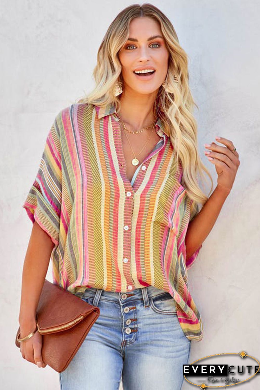 Striped Woven Print Buttons Shirt