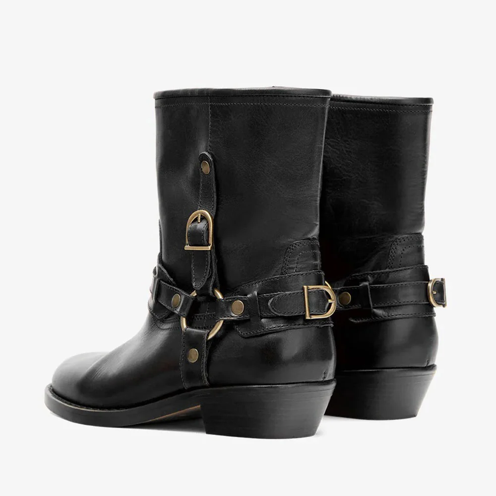 Fashion Closed Toe Low Heel Studded Black Ankle Boots for Women