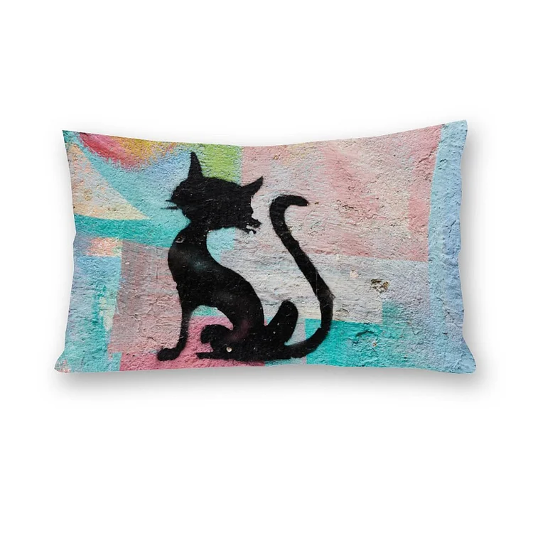 Polyester Pillow Case Black Cat Silhouette  customized, personalized, gift