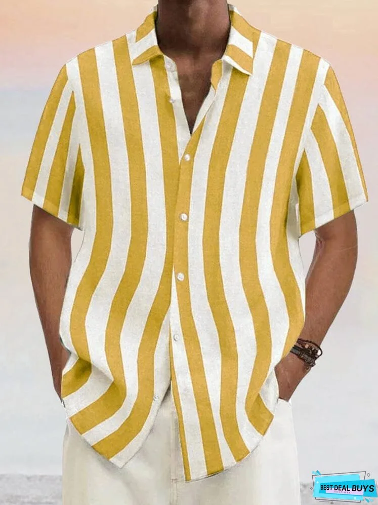 Classic Casual Cotton Linen Stripe Shirt