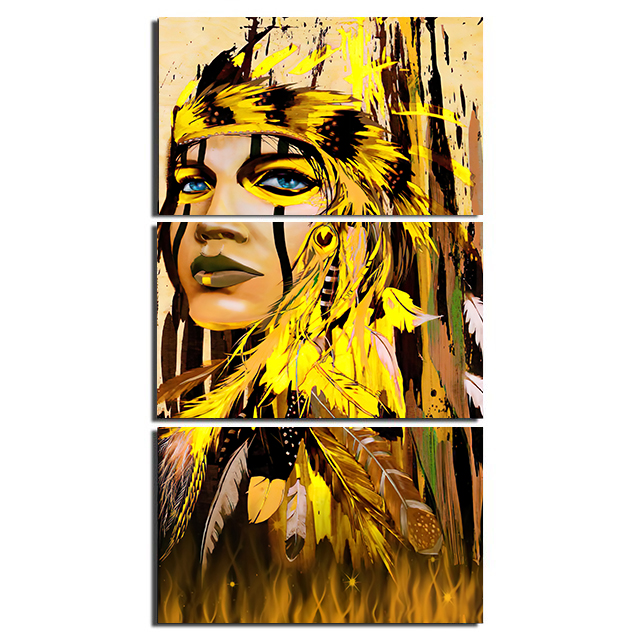 Modern Wall Pictures Abstract HD printed 3 piece Canvas Art Indian Colored Feathers Painting Wall Art for living room