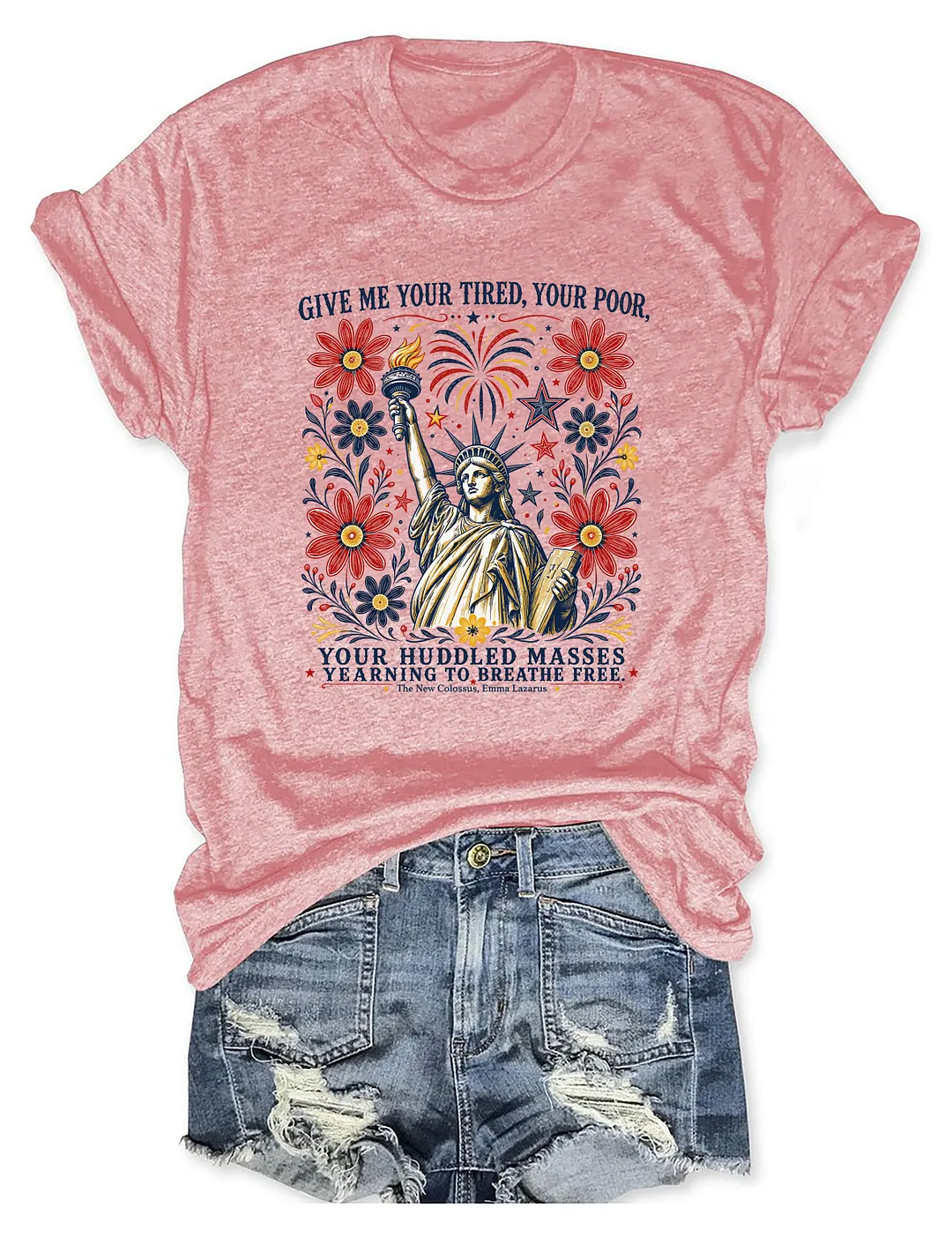 Statue Of Liberty USA Floral T-shirt