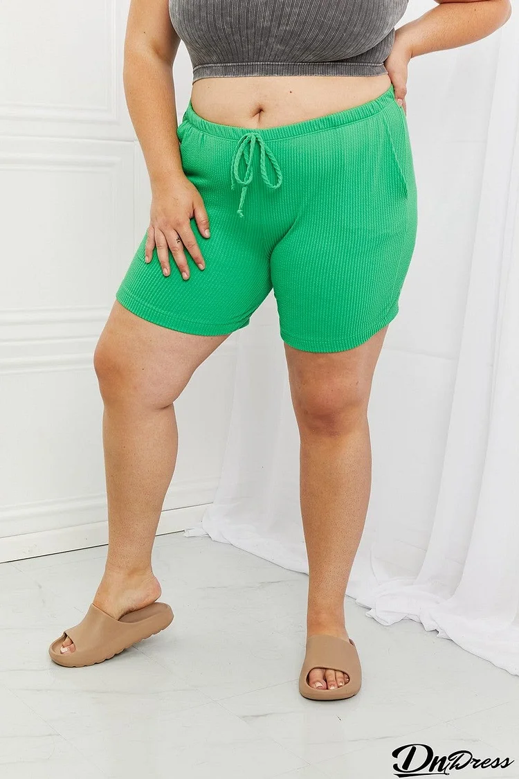 Blumin Apparel Too Good Full Size Ribbed Shorts in Green