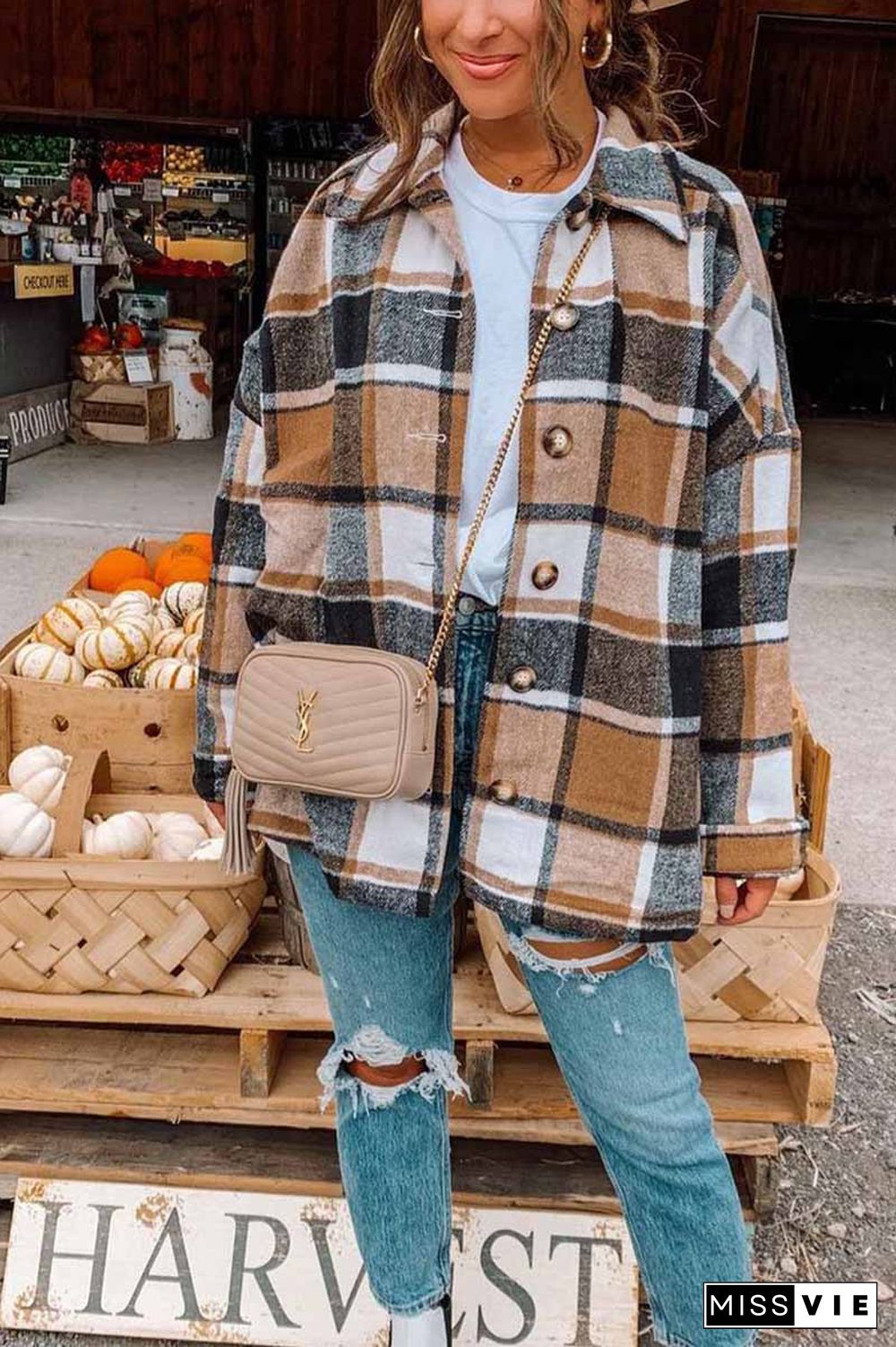 Fashion Big Plaid Coat Woolen Coat Tops