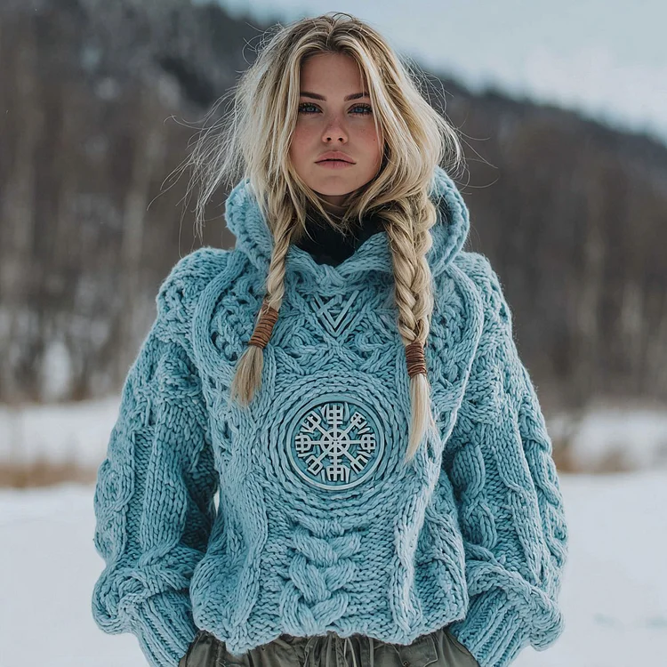 Women's Vintage Viking Celtic Knot Vegvisir Rune Knit Sweater