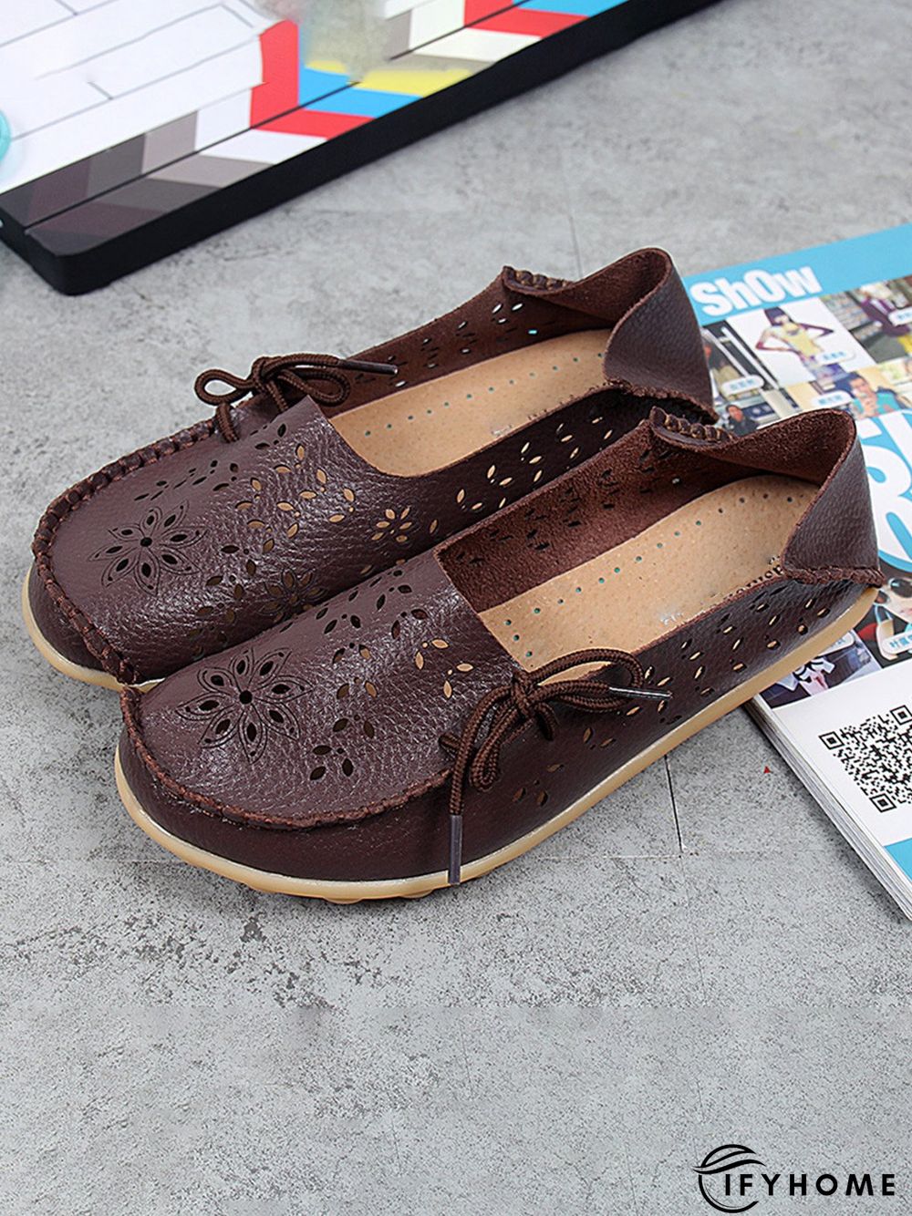 Cowhide Hollow Lace-up Portable Shoes | IFYHOME