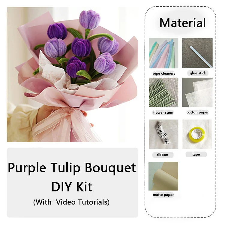 DIY Pipe Cleaners Kit - Purple Tulip Bouquet