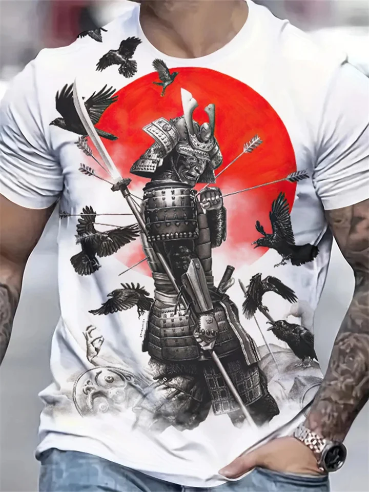 Summer Casual Men's 3D Printed Round Neck Short-Sleeve T-Shirt with Pattern-JRSEE
