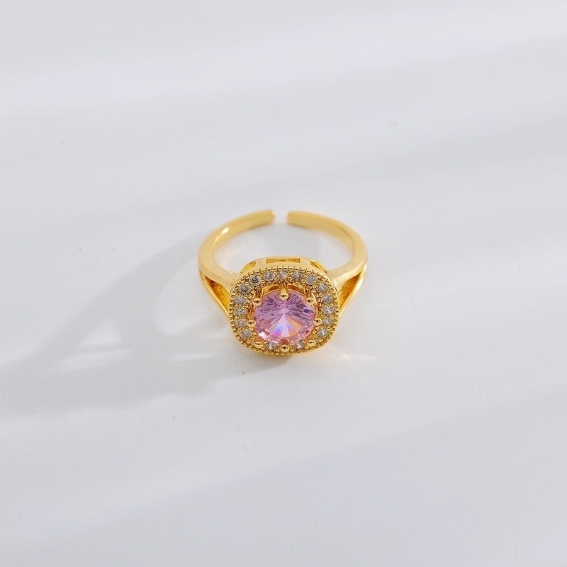 Copper 18K Gold Plated Minimalist Shiny Inlay Square Zircon Rings Earrings Necklace