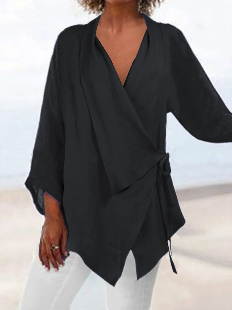 Elegant Lace Up Irregular Hem Flowy Tunic