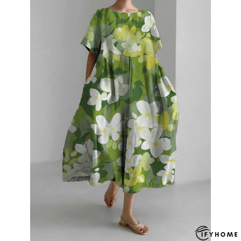 Women's Long Dress Maxi Dress Casual Dress Print Dress Floral Casual Outdoor Daily Holiday Print 3/4 Length Sleeve V Neck Dress Loose Fit Black White Dark Blue Spring Fall S M L XL XXL | IFYHOME