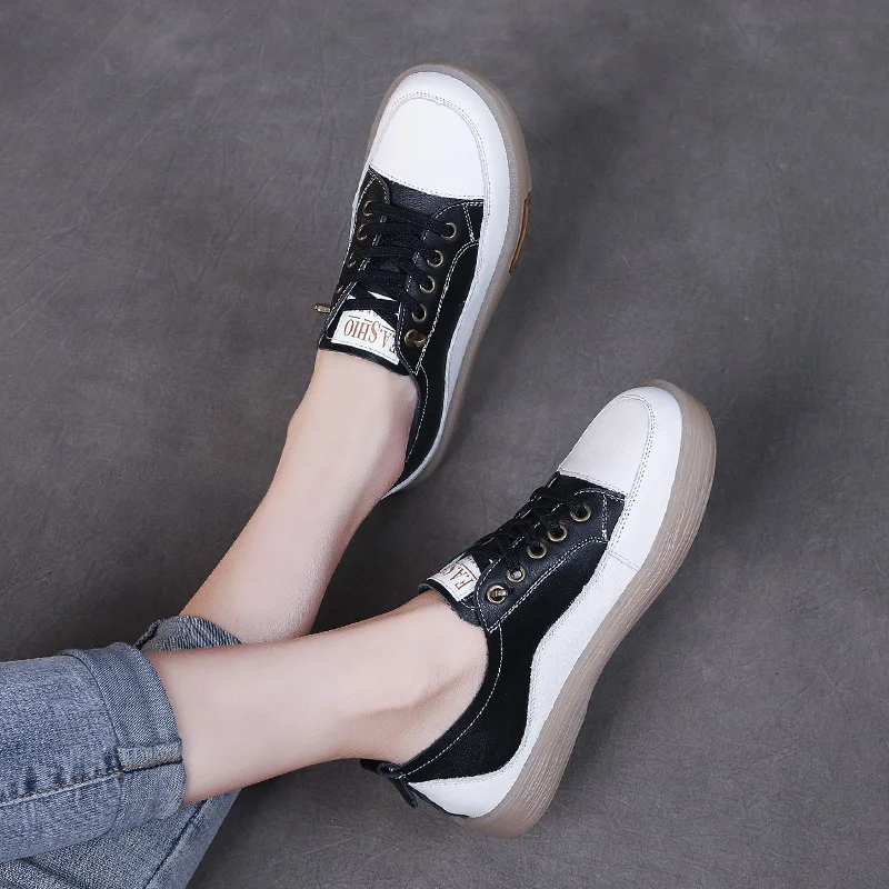 Yyvonne Leather Soft Sole Shoes Low Help Flat-Bottomed Small White Shoes Spring And Autumn Cowhish Casual Lazy Shoes Comfortable And Comfortable