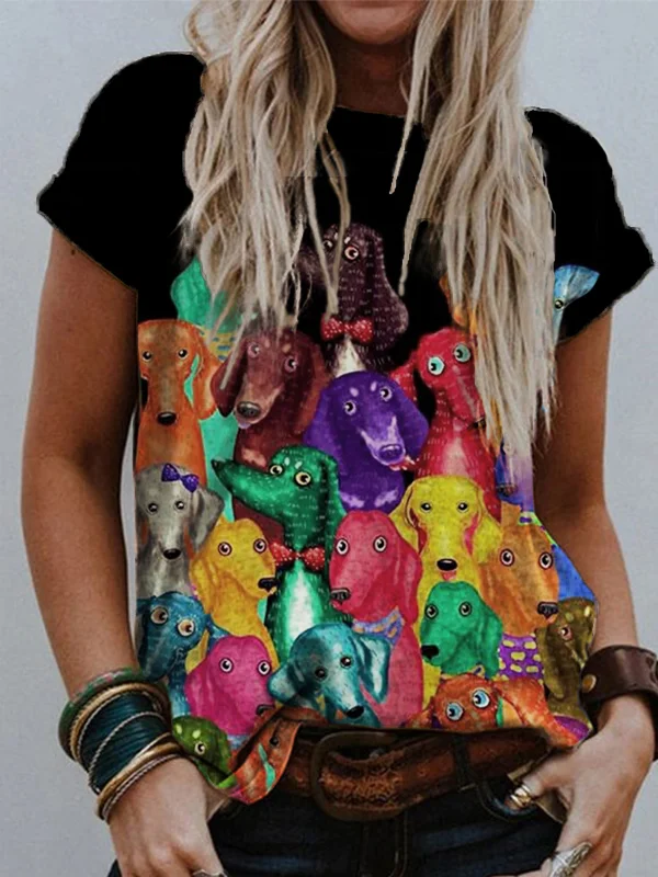 Colorful Lovely Dogs Graphic Comfy T Shirt