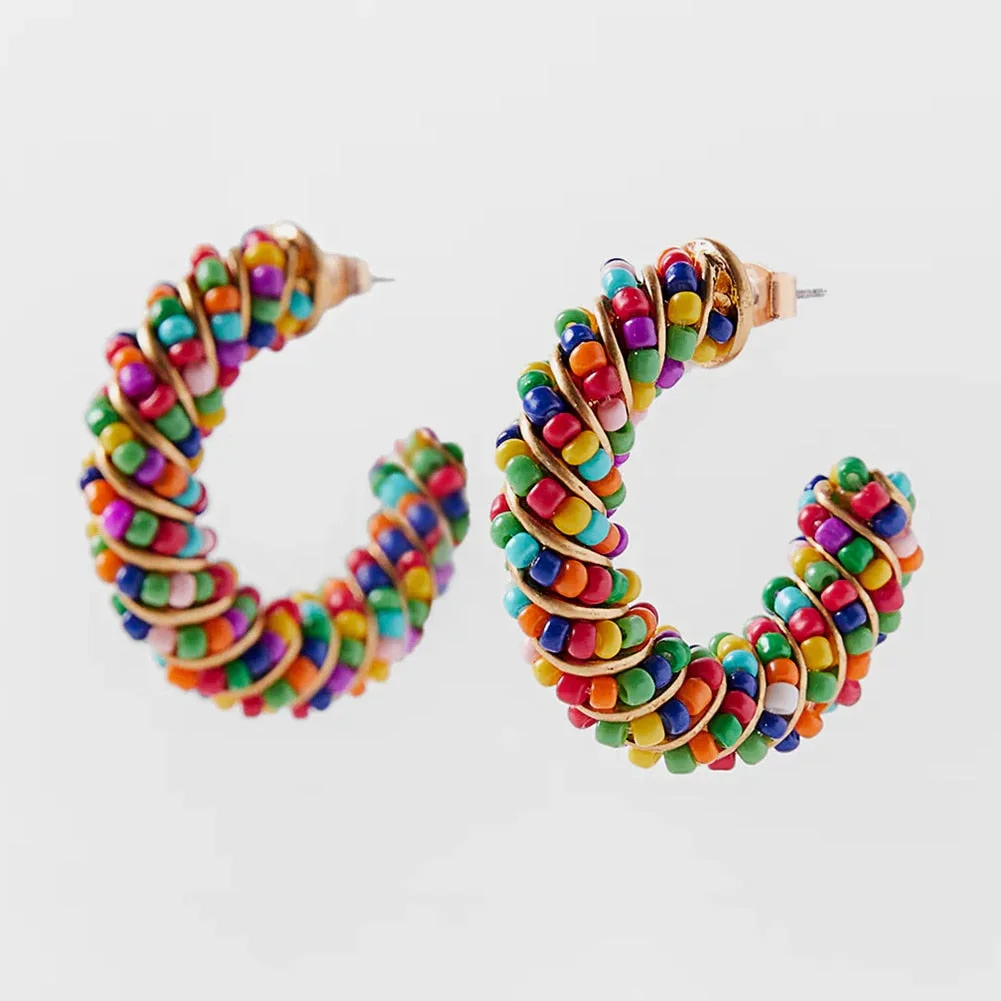 Dvacaman 2020 New Vintage Beaded Feldspar Drop Earrings for Women Boho Handmade Flower Rose Beads Tassel Earrings Dangle Jewelry