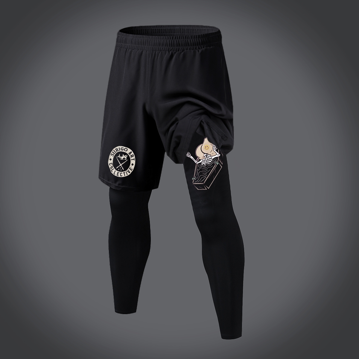 Skull Eat the Naked Ass in the Coffin Graphic Print 2 in 1 Gym Workout With Leggings
