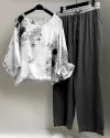 Women's Floral Print Cotton And Linen Casual Twopiece Set