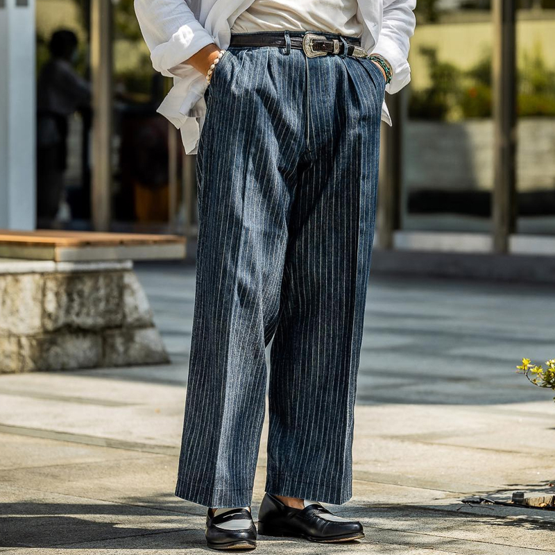 Men's Vintage Loose Straight Striped Jeans