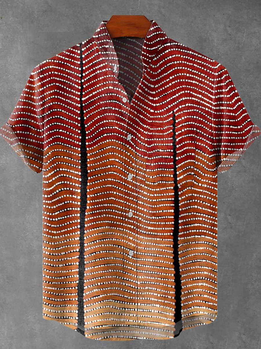 Artistic Abstract Lines Vintage Print Casual 100% Cotton Shirt