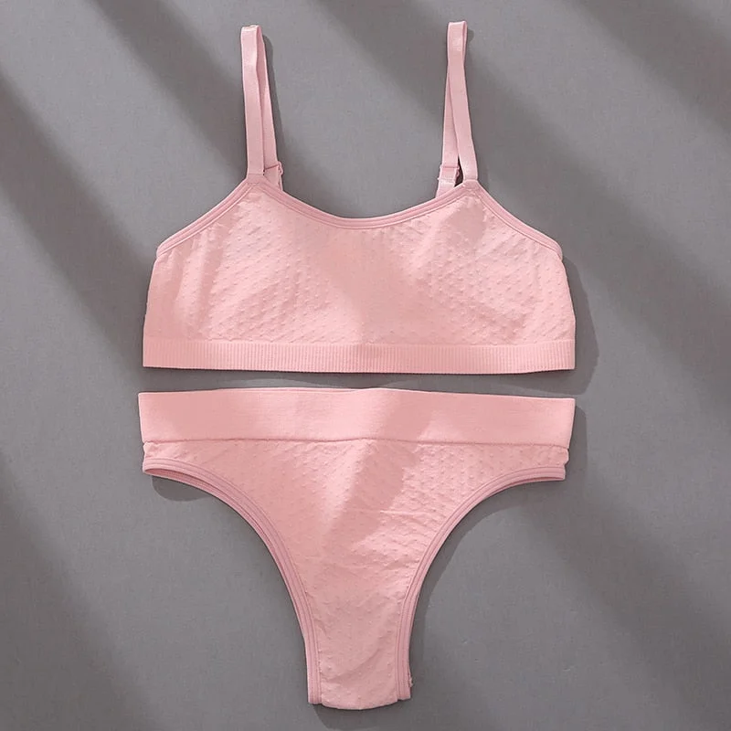 FINETOO 3D Dots Women Seamless Bra Set S-2XL Plus Size Underwear Suit Female Jacquard Bras Set Soft Tops and Brazilian Panties